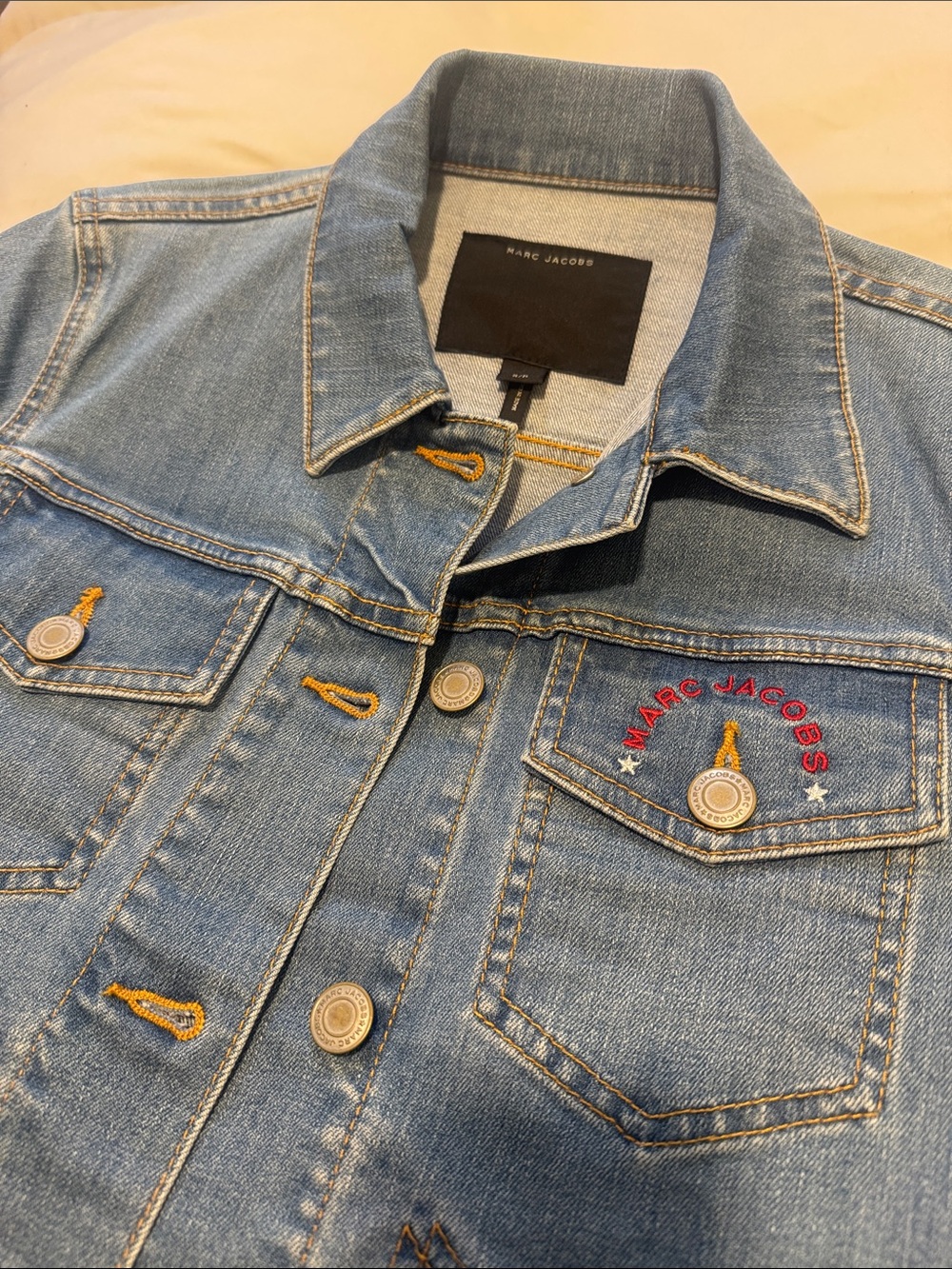 Marc Jacobs Light Blue Denim Jacket with Embroidered Chest Logo